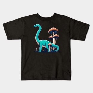 Cute simple Dinosaur Brontosaurus in Mushroom Garden Kids T-Shirt